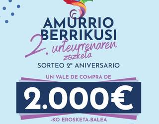 Amurrio Berrikusi elkarteak bere bigarren urteurrena ospatuko du 2.000 euroko erosketa-balearen zozketarekin