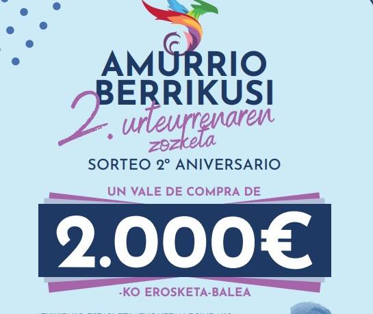 Amurrio Berrikusi elkarteak bere bigarren urteurrena ospatuko du 2.000 euroko erosketa-balearen zozketarekin