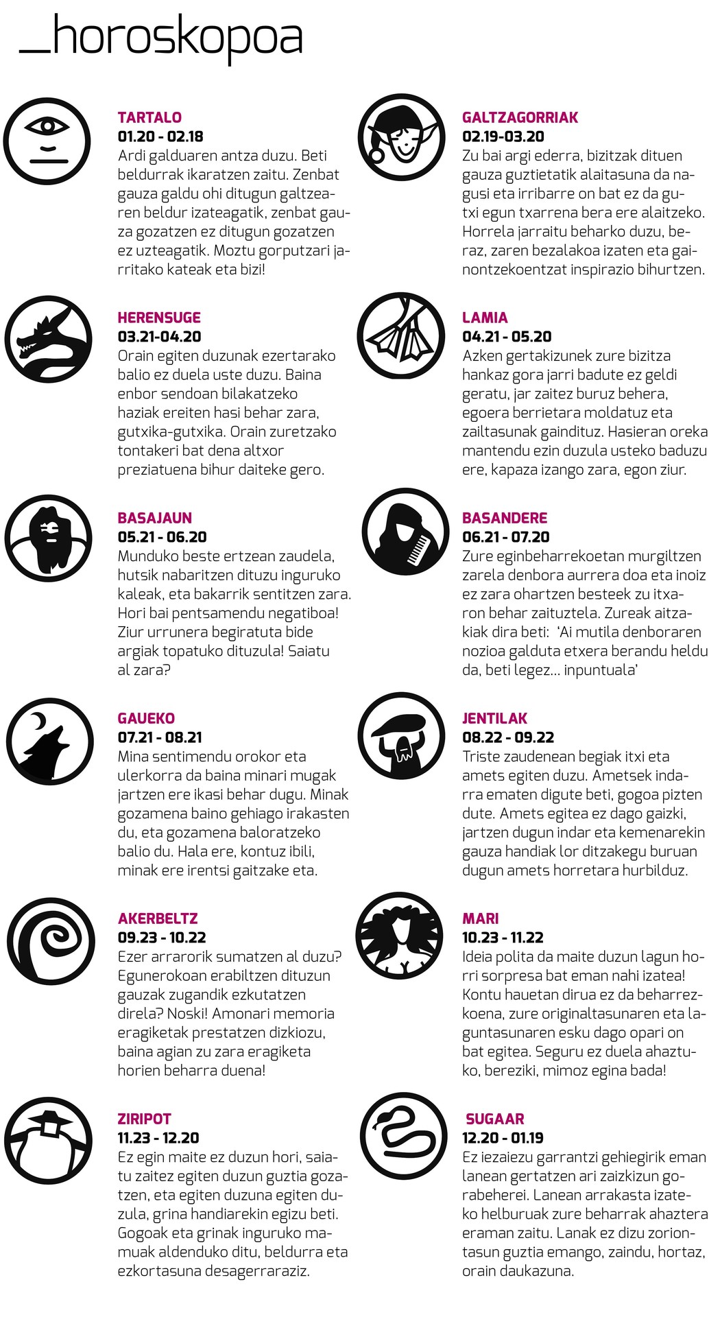 Aiaraldea Egunkariaren 57. zenbakiko HOROSKOPOA