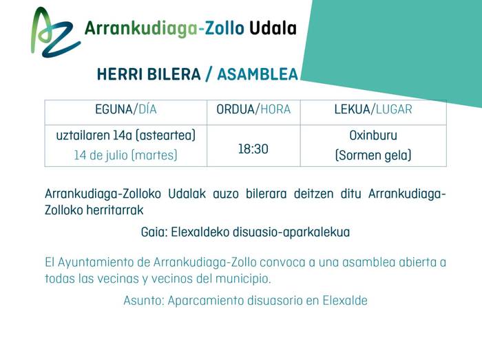 Elexaldeko disuasio-aparkalekuari buruzko herri bilera