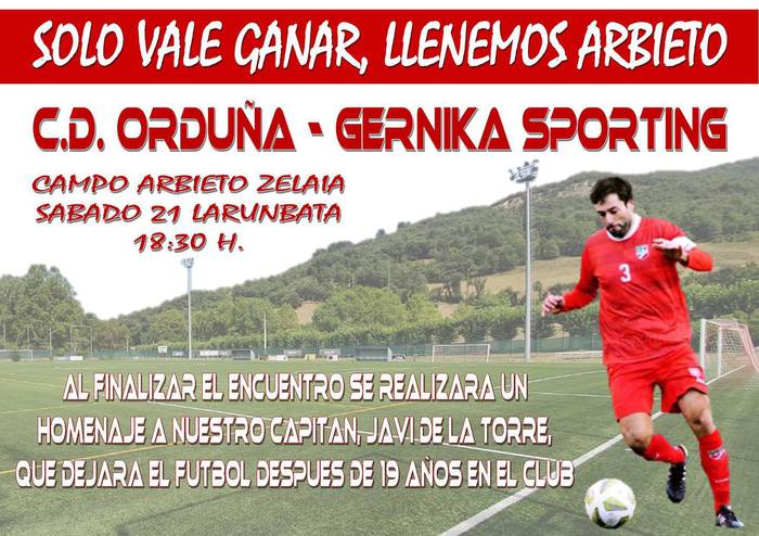 CD Orduña-Sportimng Gernika eta Javi de la Torreri omenaldia