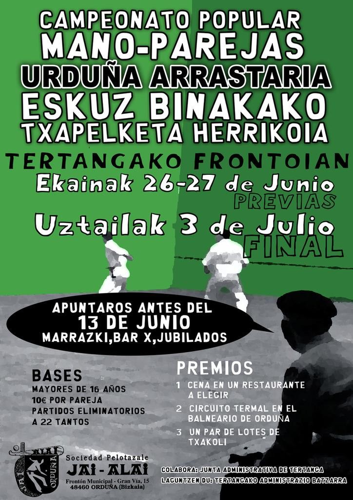 Eskuz binakako txapelketa herrikoia ospatuko da Tertangako pilotalekuan