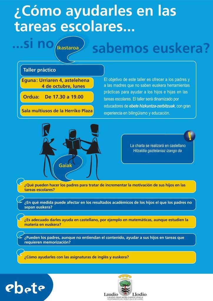 Euskaraz ez dakiten gurasoek haurrei eskolako lanak egiten laguntzeko ikastaroa antolatu du Udalak