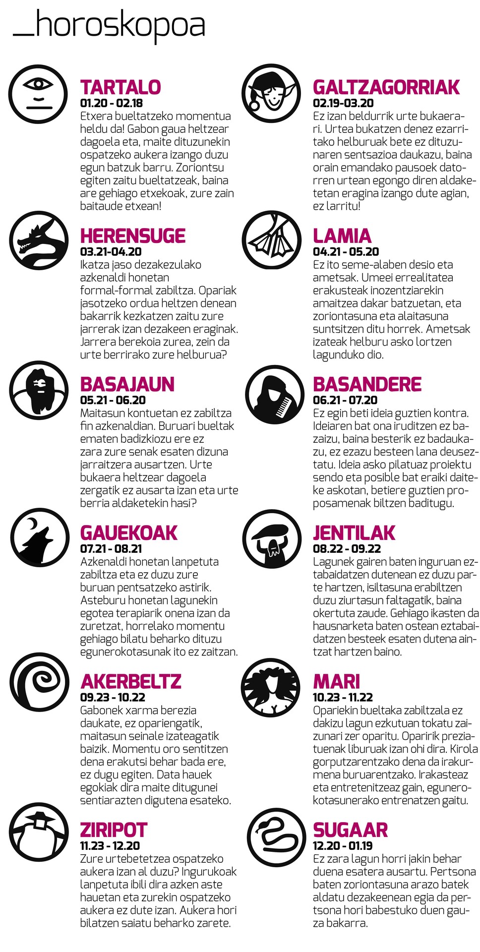 Aiaraldea Egunkariaren 43. zenbakiko HOROSKOPOA