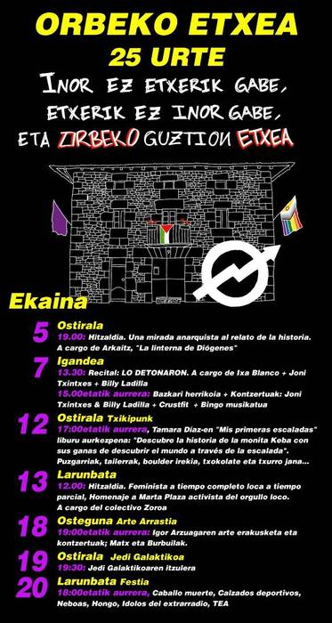 Orbeko Etxeko 25. urteurrena: 'Una mirada anarquista al relato de la historia'