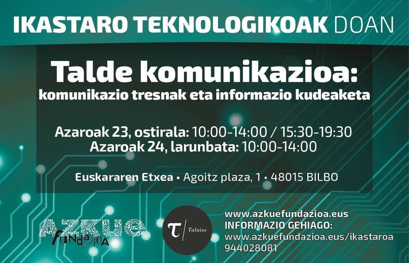 "Komunikazio tresnak eta informazio kudeaketa" ikastaroa Azkueren eskutik azaroan