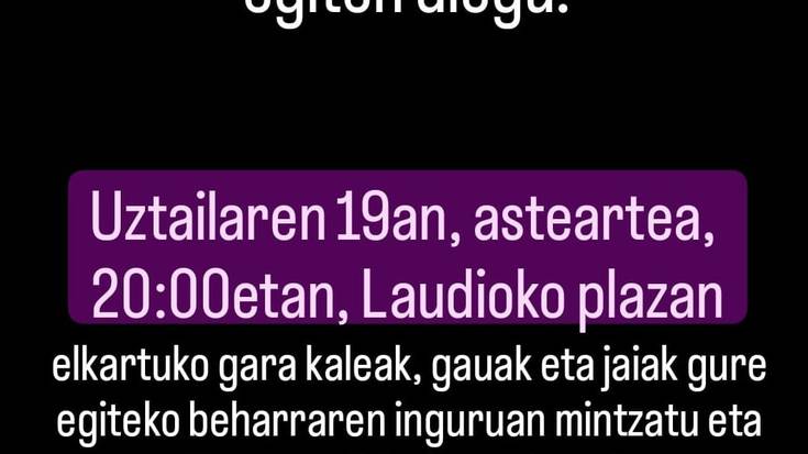 Laudioko Mugimendu Feministaren deialdia, jaiei begira