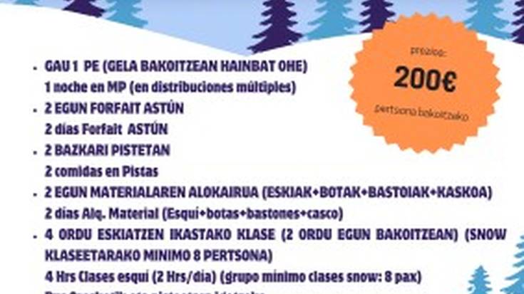 Izena emateko azken eguna 2009 eta 2010 urteetan jaiotakoentzako ski bidaian