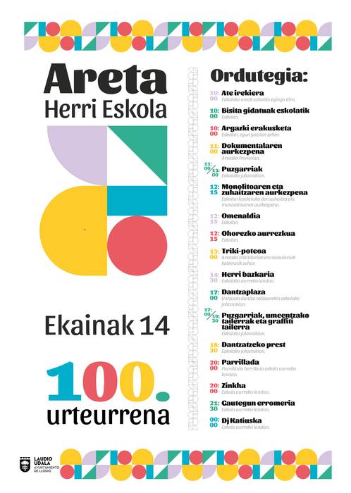 Ekainaren 14an Areta Herri Eskolak bere mendeurrena ospatuko du