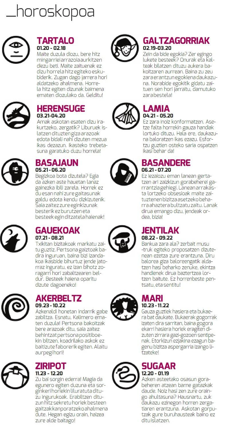 Egunkariaren 21. aleko HOROSKOPOA. Zein da zure zeinua?