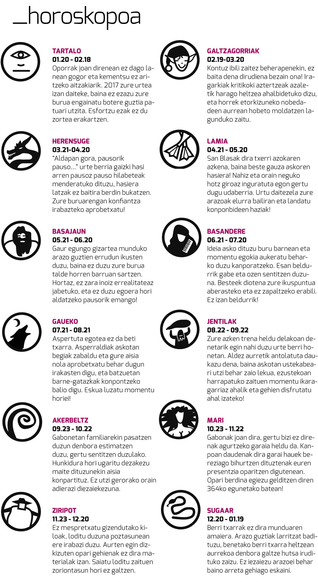 Aiaraldea Egunkariaren 62. zenbakiko HOROSKOPOA