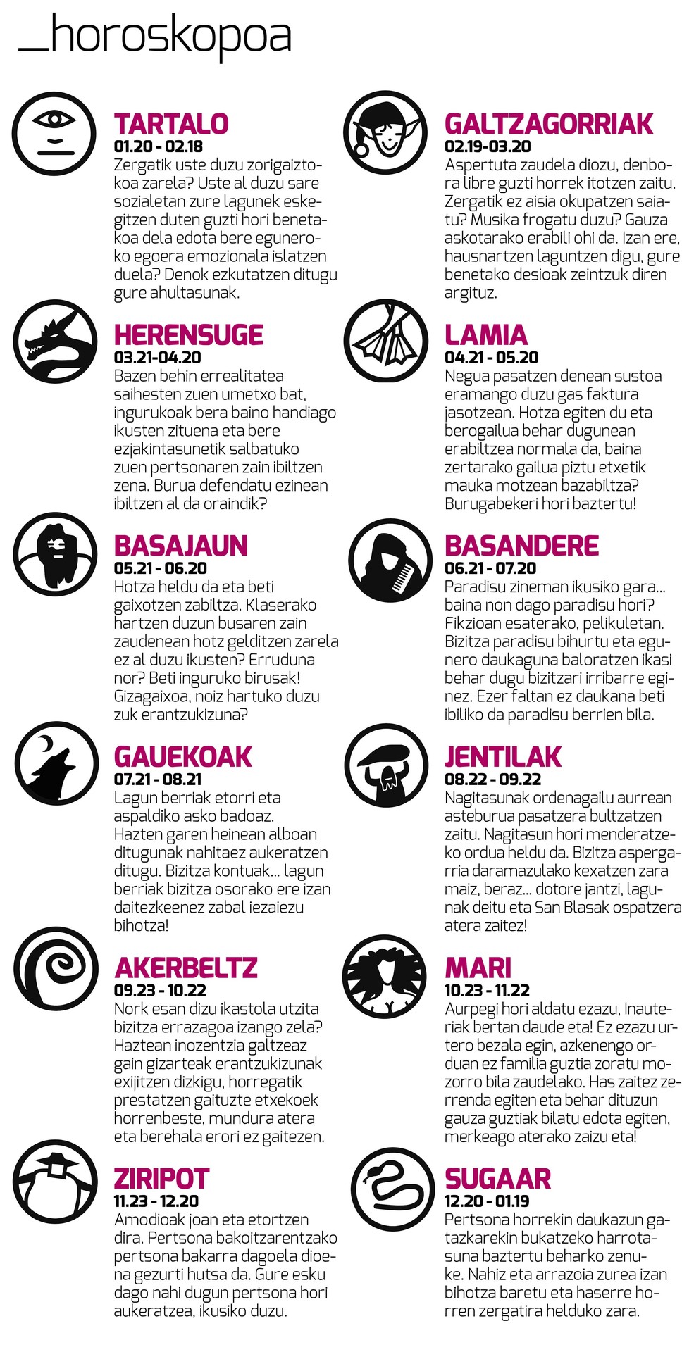 Aiaraldea Egunkariaren 45. zenbakiko HOROSKOPOA
