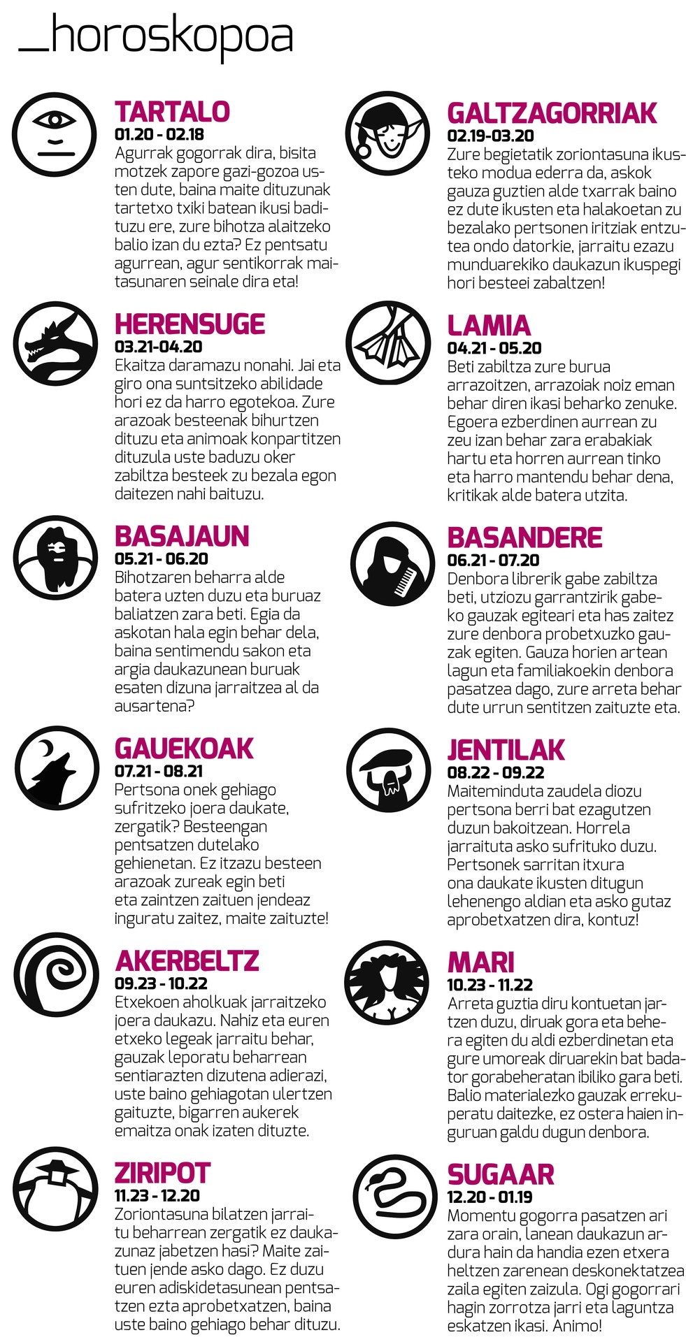 Aiaraldea Egunkariaren 40. zenbakiko HOROSKOPOA