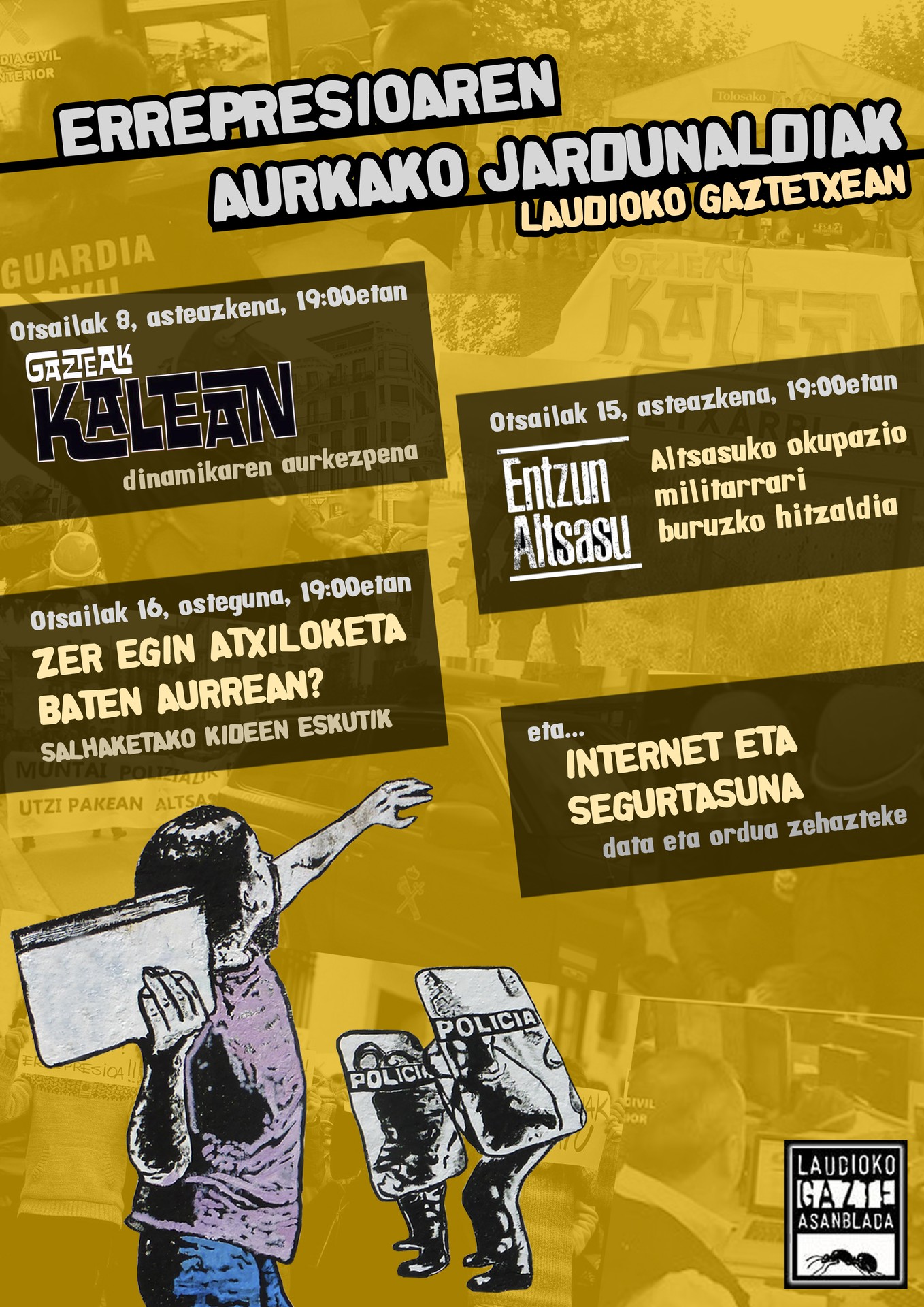 Errepresioaren aurkako jardunaldiak Laudioko Gaztetxean