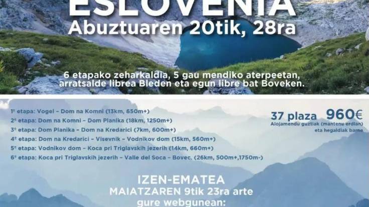 Eslovenian trekking egiteko izena emateko epea