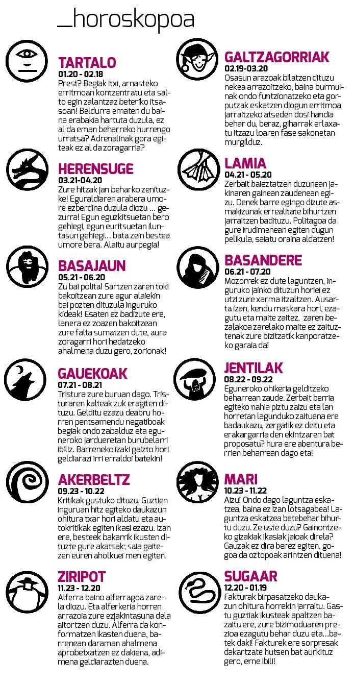 Egunkariaren 20. aleko horoskopoa