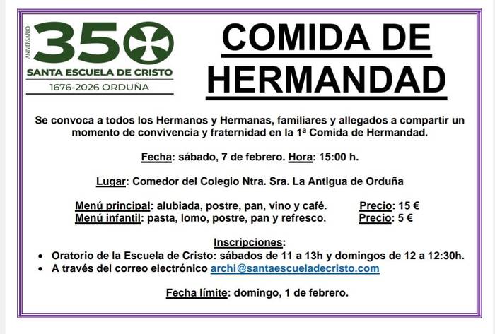 Urduñako Kristoren Eskola Santuaren senidetasun bazkaria