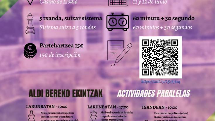 Euskadiko Emakumezkoen Xake Txapelketa ekainaren 11n eta 12an jokatuko da Laudioko Kasinoan