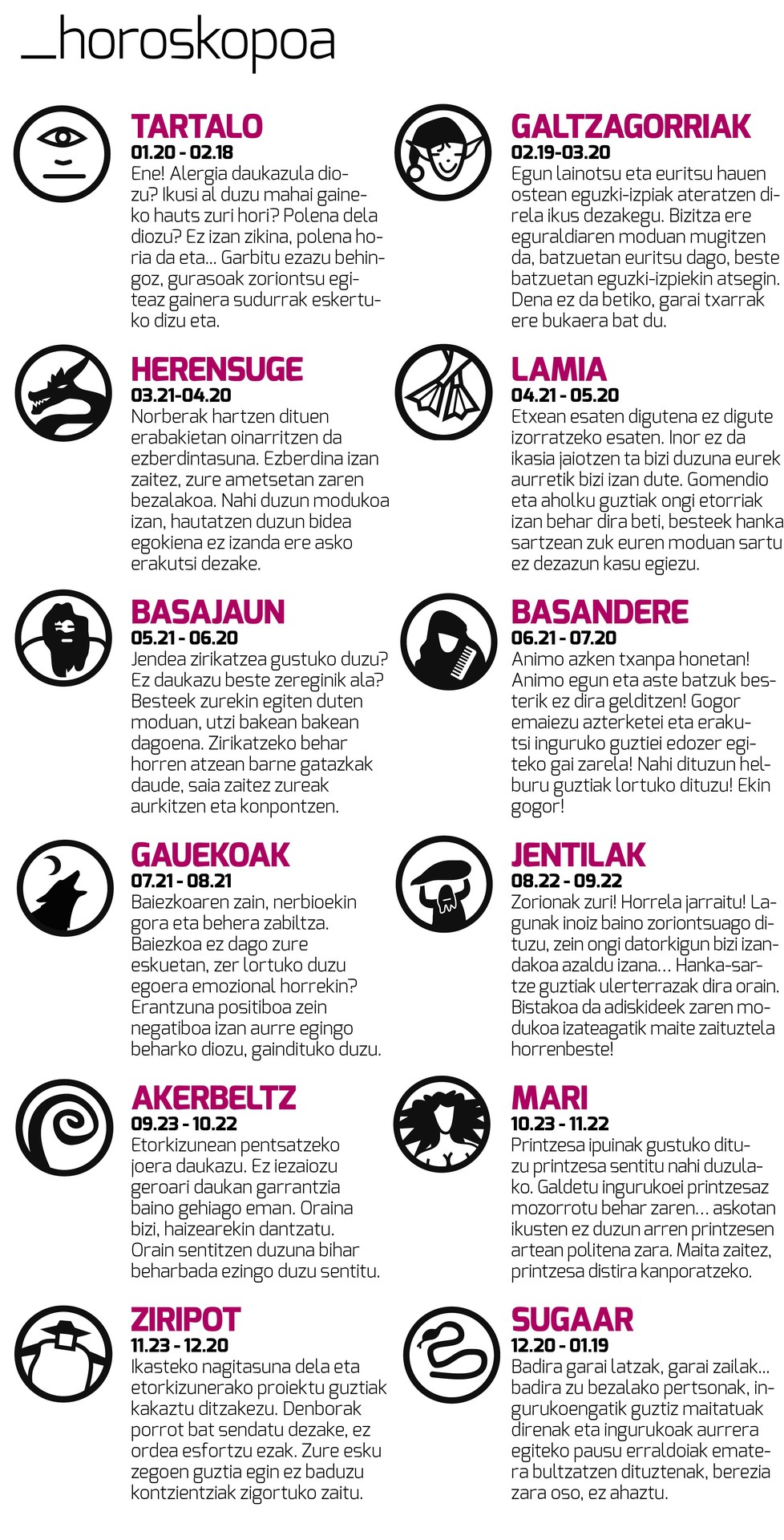 Aiaraldea Egunkariaren 50. zenbakiko HOROSKOPOA