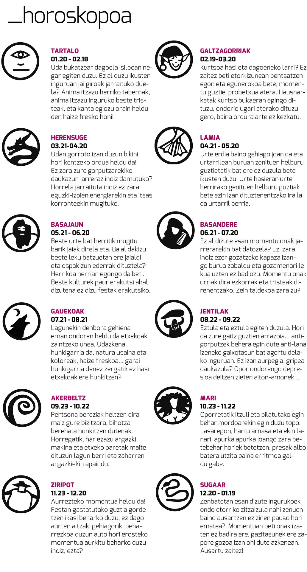 Aiaraldea Egunkariaren 55. zenbakiko HOROSKOPOA