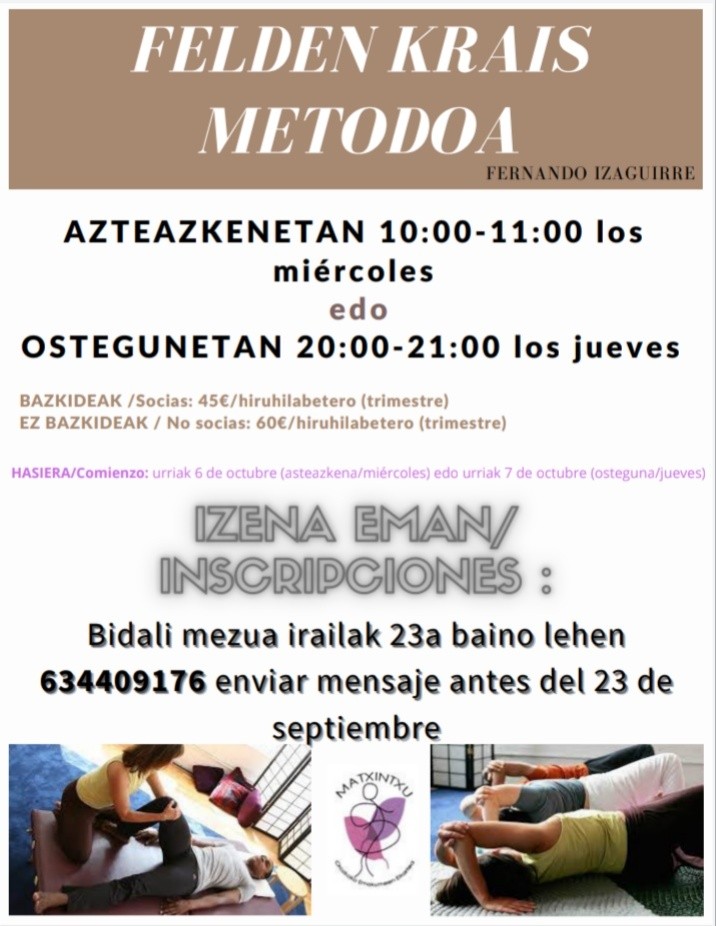 Zabalik dago Orozkon burutuko den 'Feldenkrais metodo' ariketan izena emateko epea