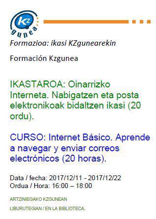 Ikastaroa: Oinarrizko interneta. Nabigatzen eta posta elektronikoak bidaltzen ikasi