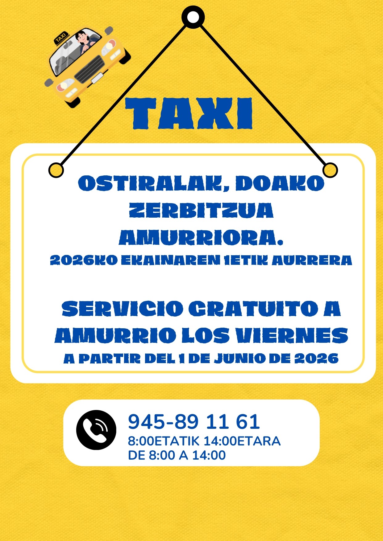 Amurrioko Udalak doako taxi zerbitzua jarri du martxan, azokak irauten duen egunetan kontzejuak hirigunera hurbiltzeko