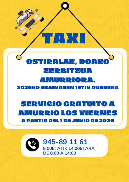 Amurrioko Udalak doako taxi zerbitzua jarri du martxan, azokak irauten duen egunetan kontzejuak hirigunera hurbiltzeko