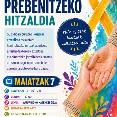 Amurrioko Udalak hitzaldi bat antolatu du suizidioa ikusarazteko eta prebenitzeko, informazioaren eta detekzio goiztiarraren bidez
