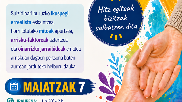 Amurrioko Udalak hitzaldi bat antolatu du suizidioa ikusarazteko eta prebenitzeko, informazioaren eta detekzio goiztiarraren bidez