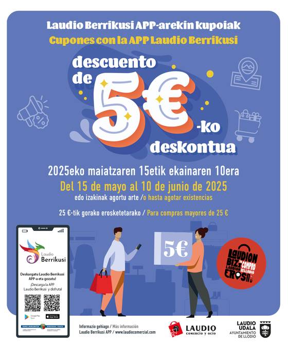 Laudio Berrikusi app-rekin 5 euroko 1.710 deskontu kupoi