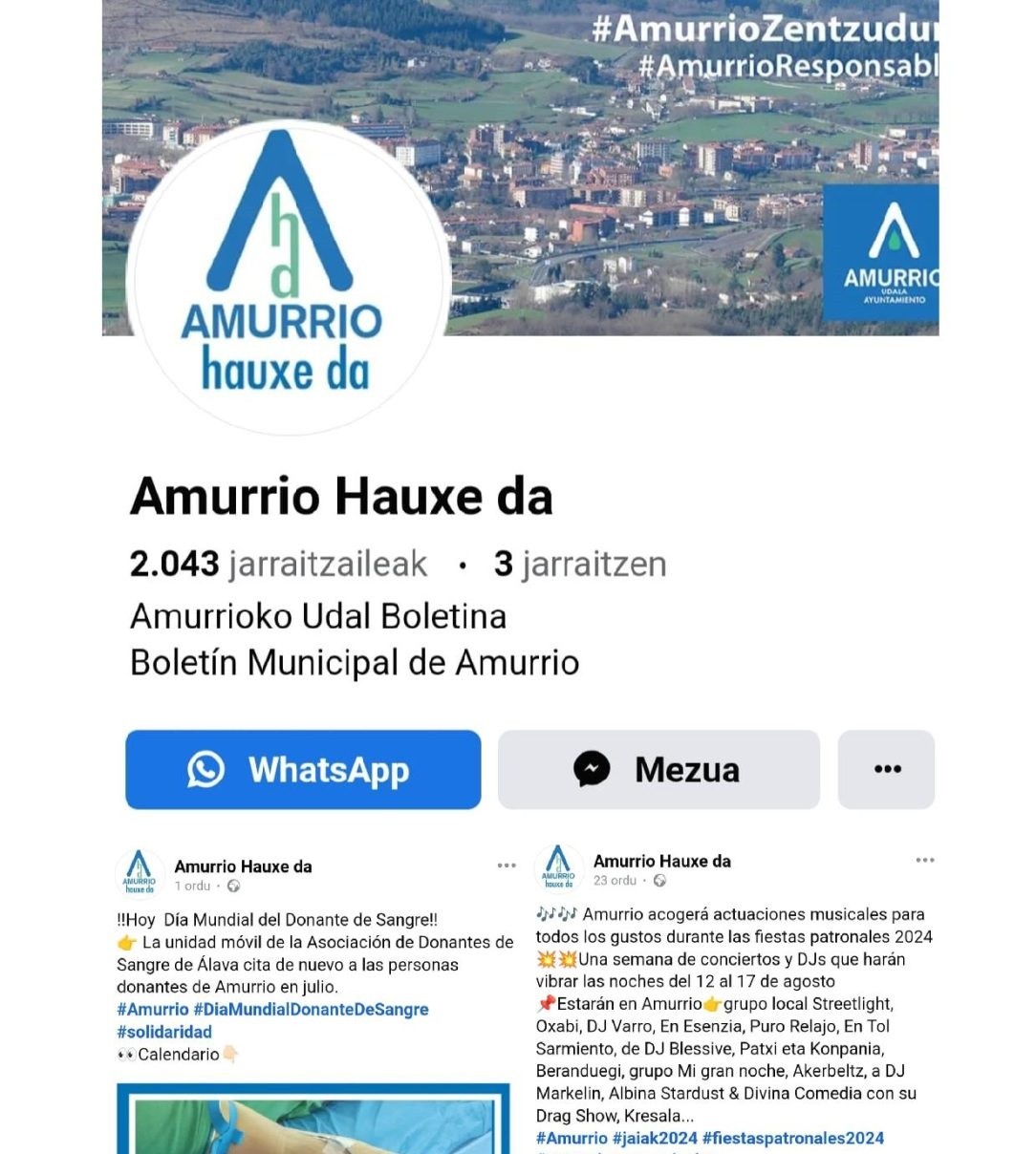 Udal buletinaren sare sozialak erdara hutsez ditu Amurriok