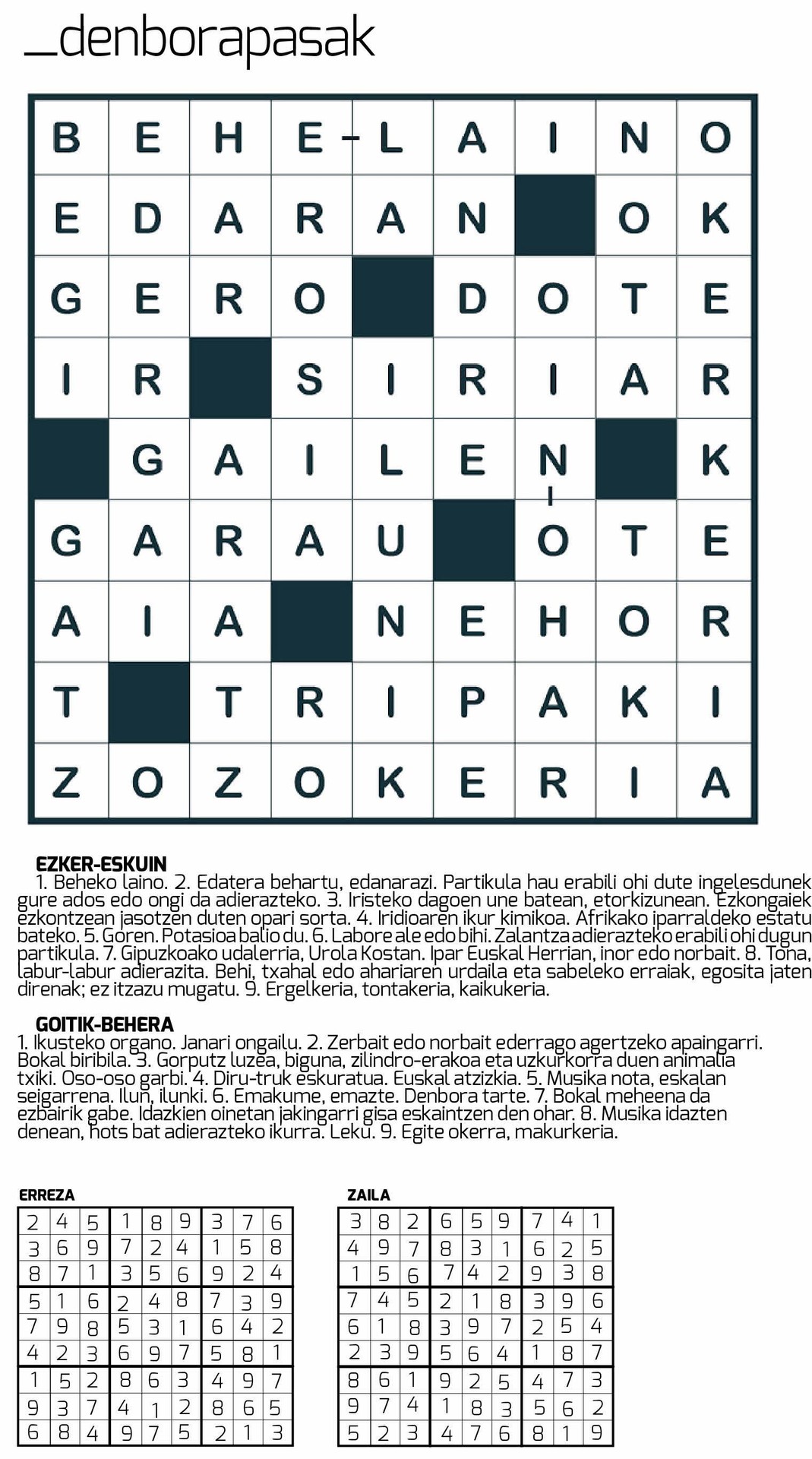 Egunkariaren 29. aleko DENBORAPASEN EMAITZAK