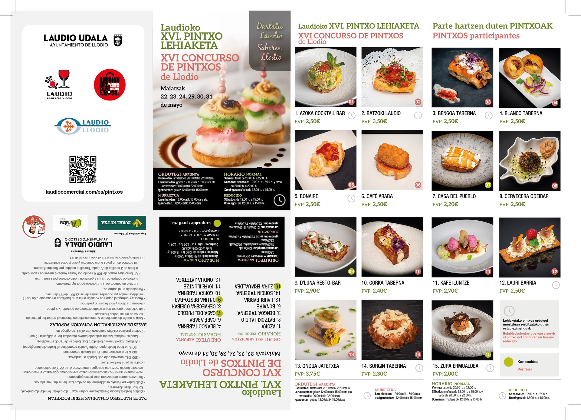 Laudioko XVI. Pintxo Lehiaketa: maiatzak 22, 23, 24, 29, 30 eta 31